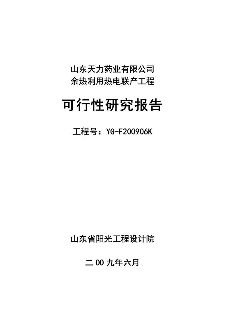 余热利用热电联产工程可行性研究报告（精品）