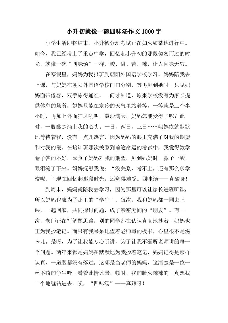 小升初就像一碗四味汤作文1000字