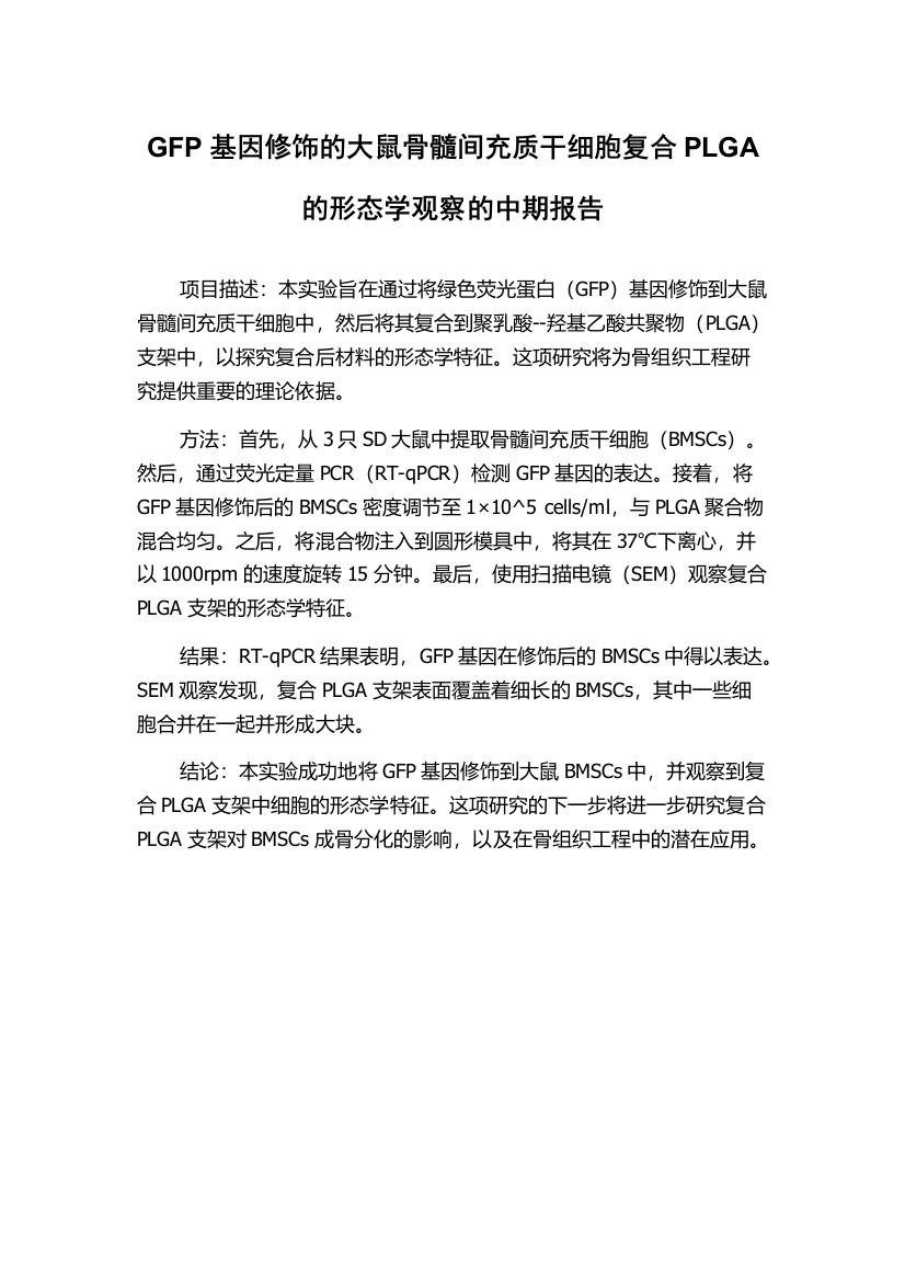 GFP基因修饰的大鼠骨髓间充质干细胞复合PLGA的形态学观察的中期报告