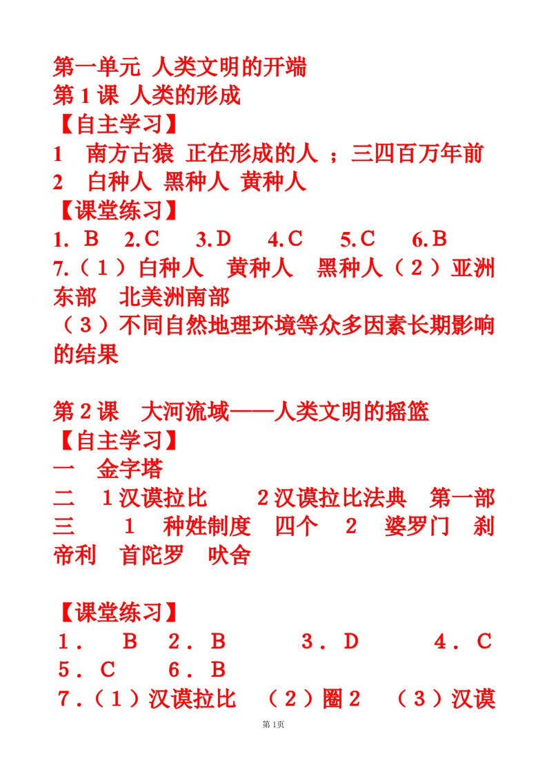 九年级历史学练案答案-word资料（精）