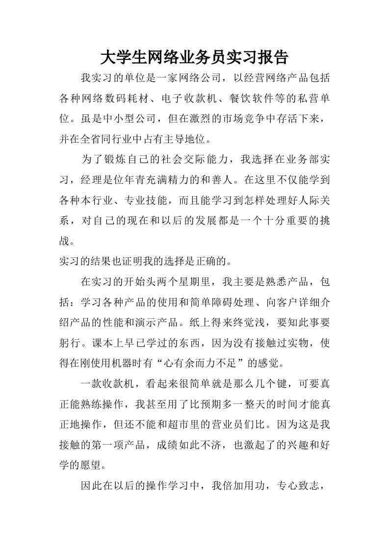 大学生网络业务员实习报告.doc