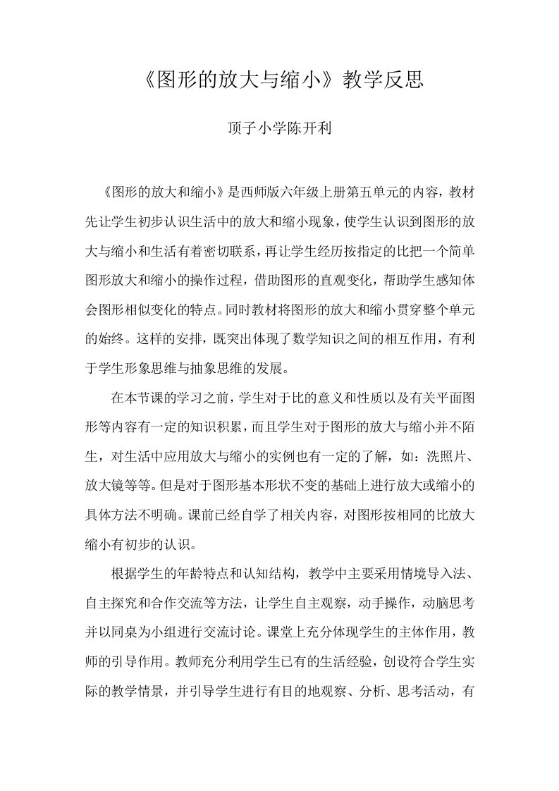 《图形的放大与缩小》教学反思