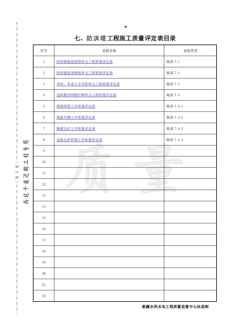 防洪堤工程质量评定表