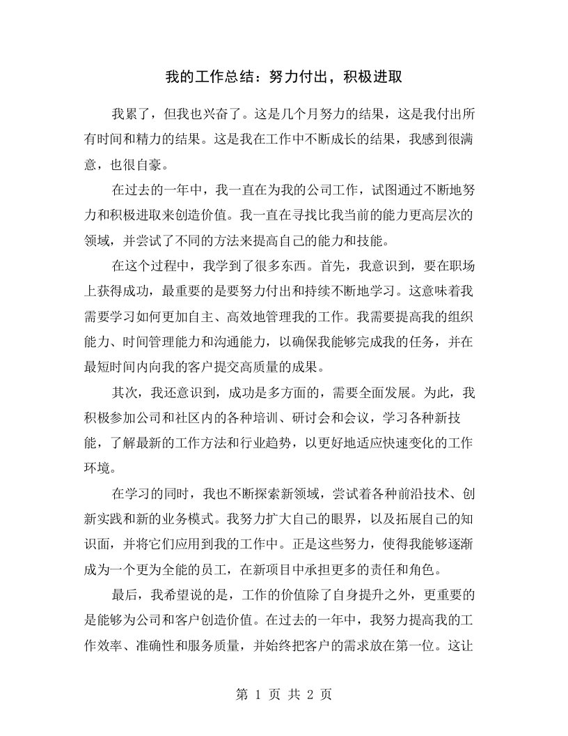 我的工作总结：努力付出，积极进取