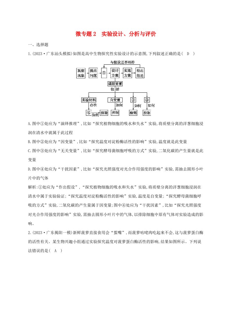 2024届高考生物考前冲刺第1篇专题素能提升专题7实验与探究微专题突破练2实验设计分析与评价