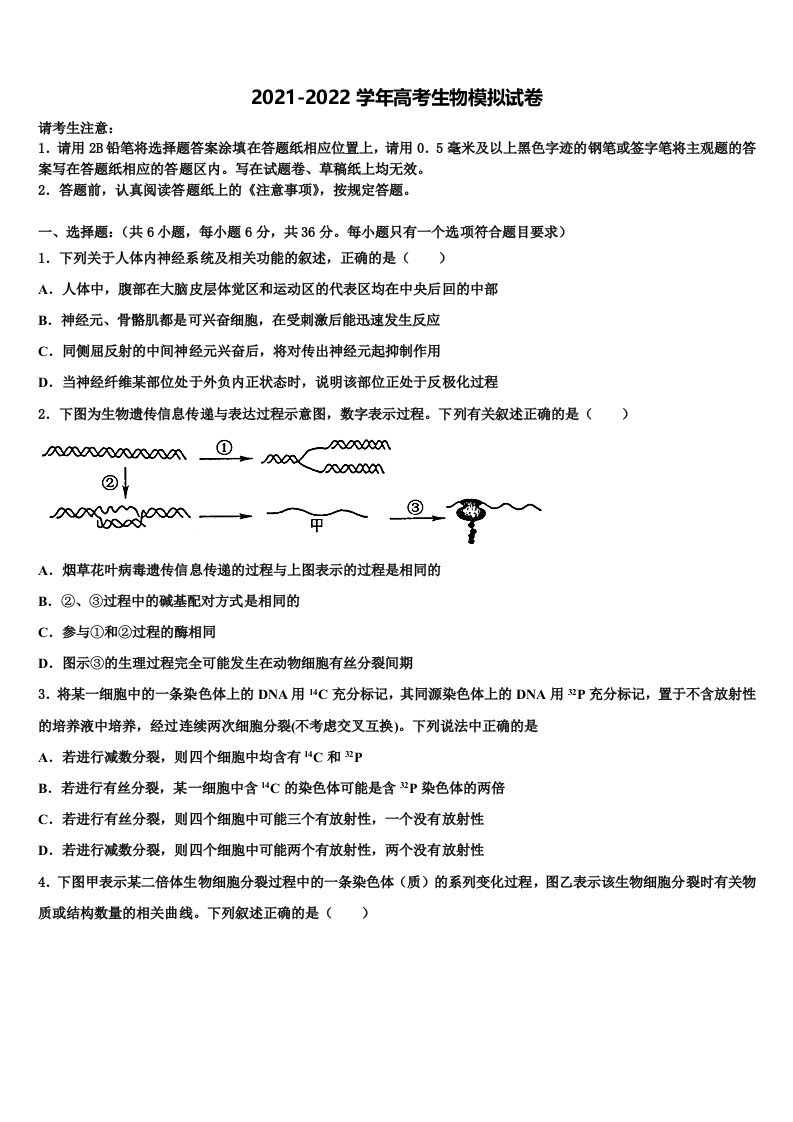 2022年贵阳市第一中学高三下第一次测试生物试题含解析