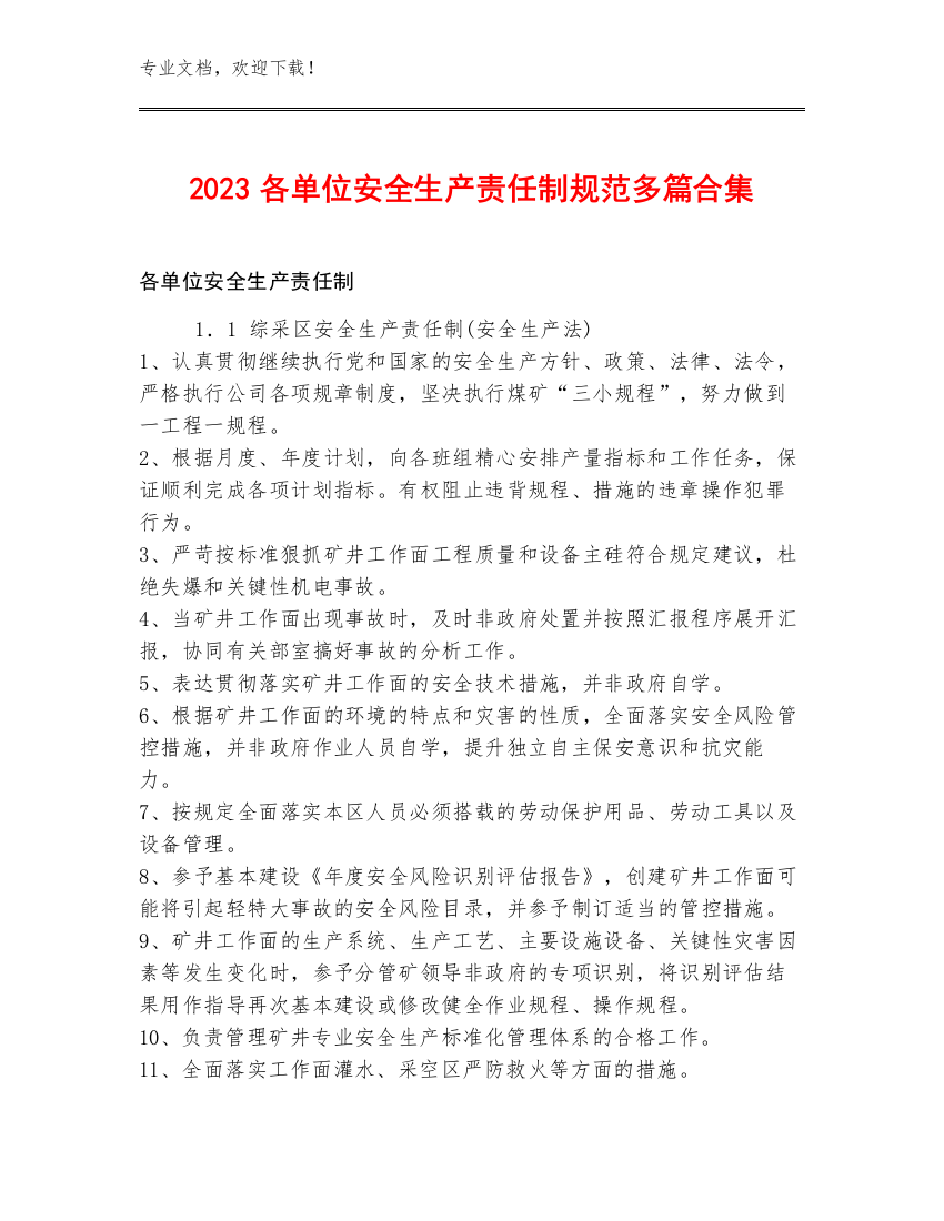 2023各单位安全生产责任制规范多篇合集