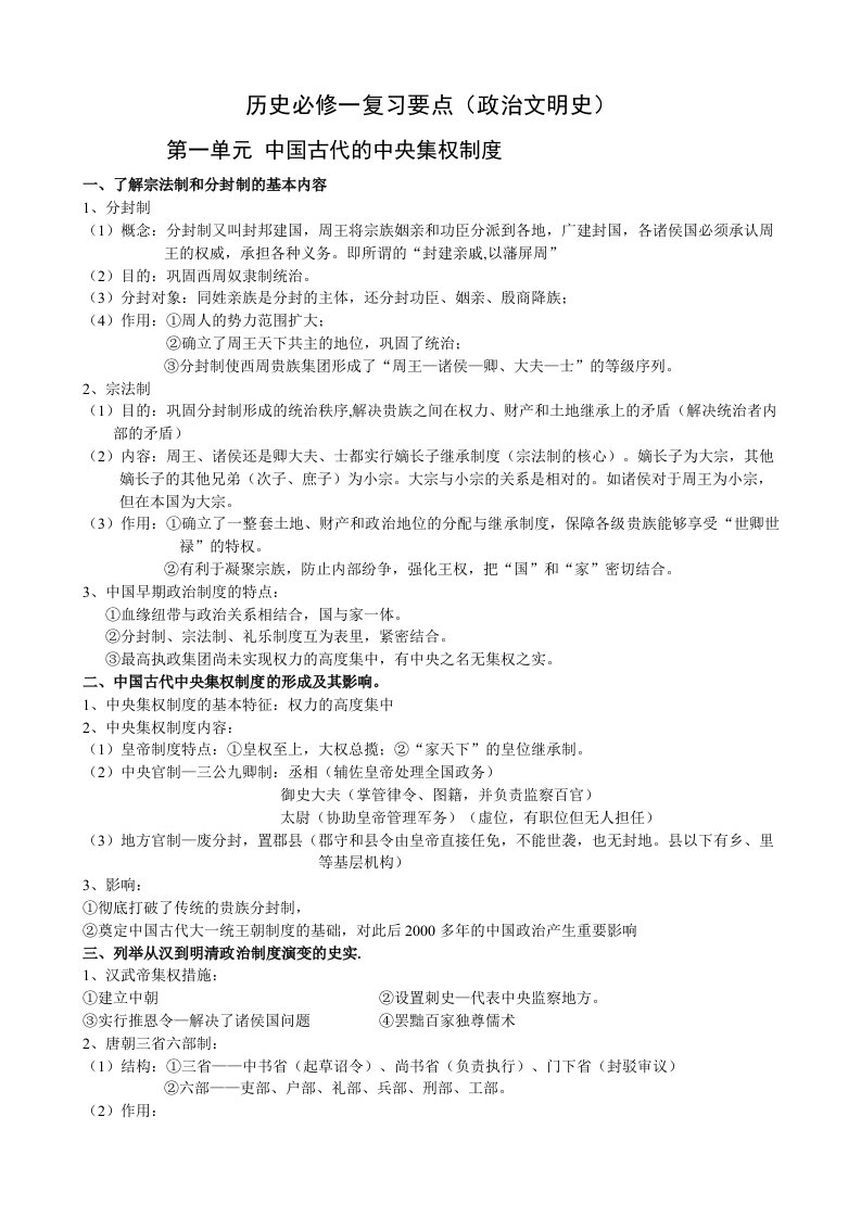 历史必修123知识点