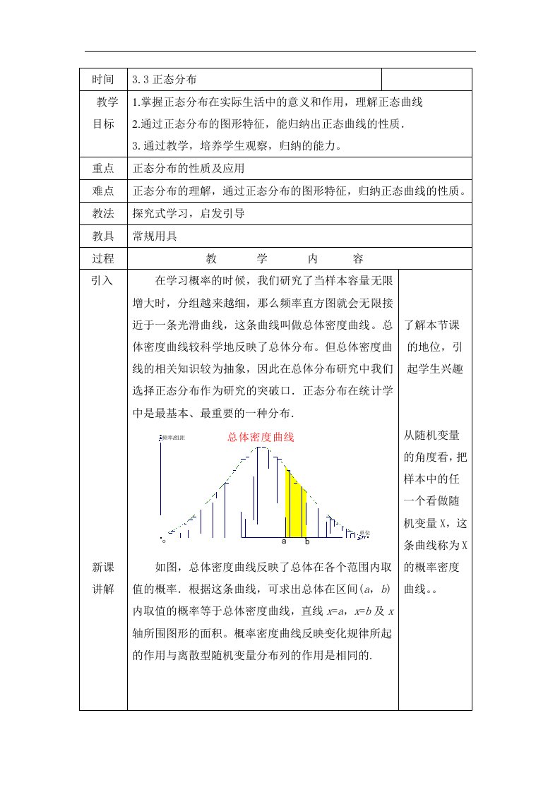 人教版中职数学（拓展模块）3.3《正态分布》