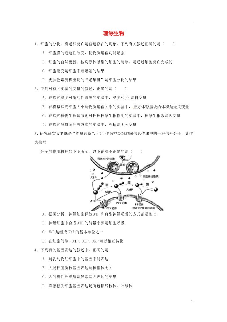 湖北省黄梅县高三生物下学期4月上旬适应性训练（十五）试题（无答案）新人教版