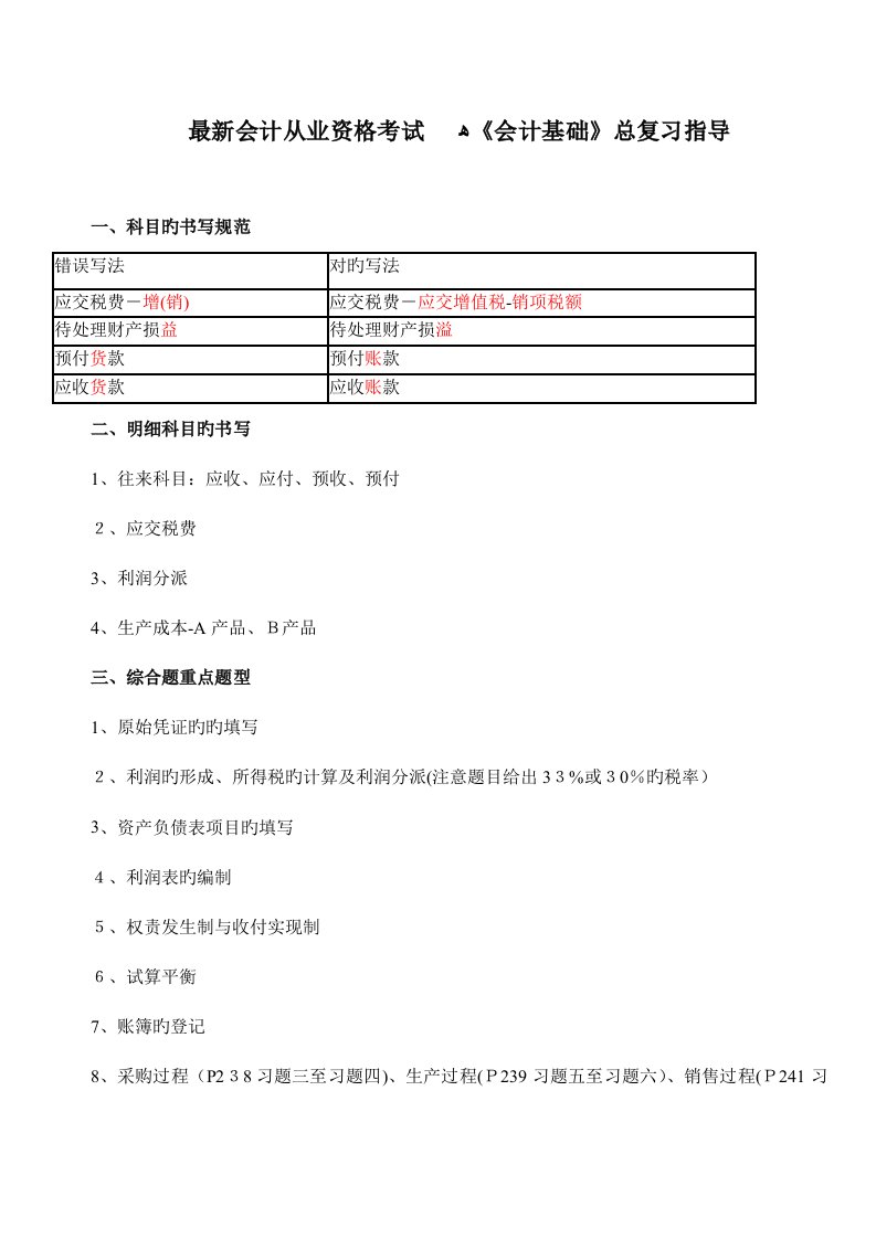 2023年最新会计从业资格考试总复习培训资料