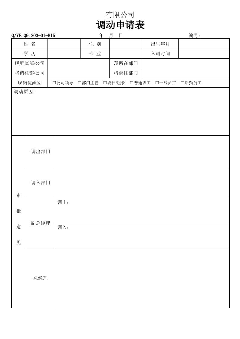 TS16949体系调动申请表