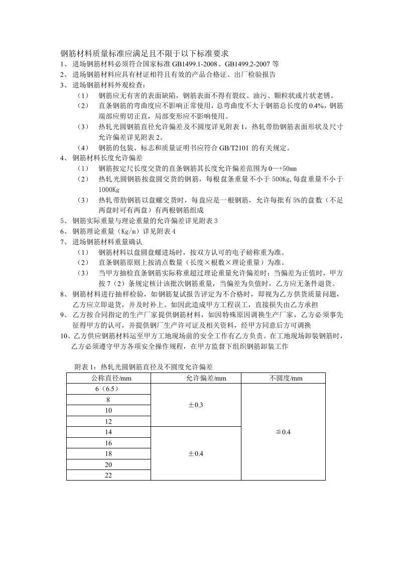 钢筋材料质量要求