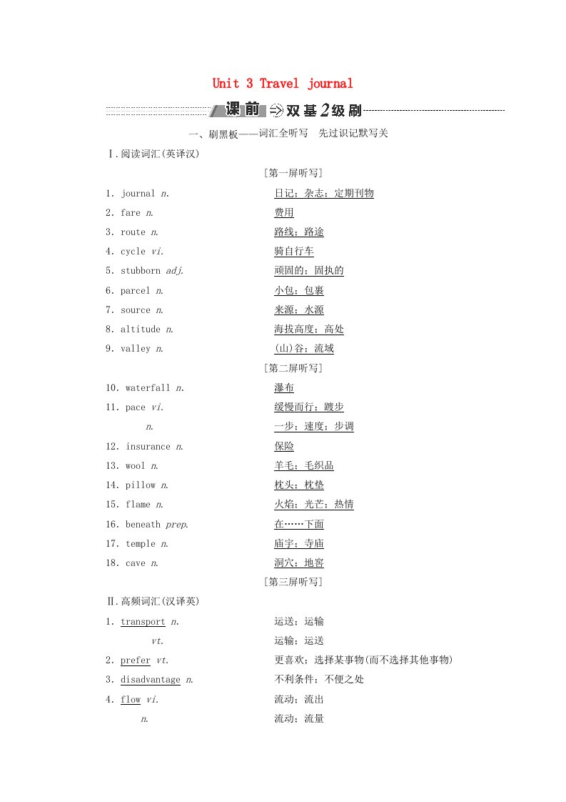 2018-2019学年高考英语一轮复习Unit3Traveljournal讲义新人教版必修1