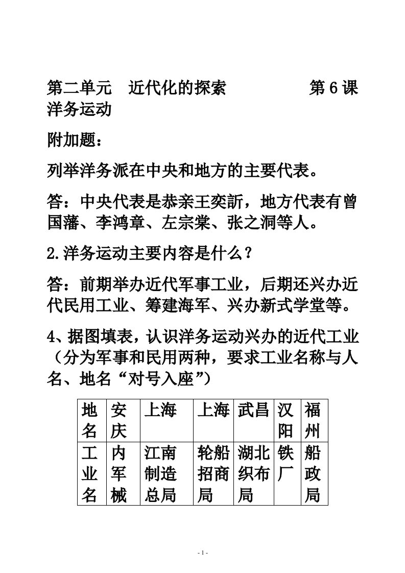 八年级上册历史课重点问题解析