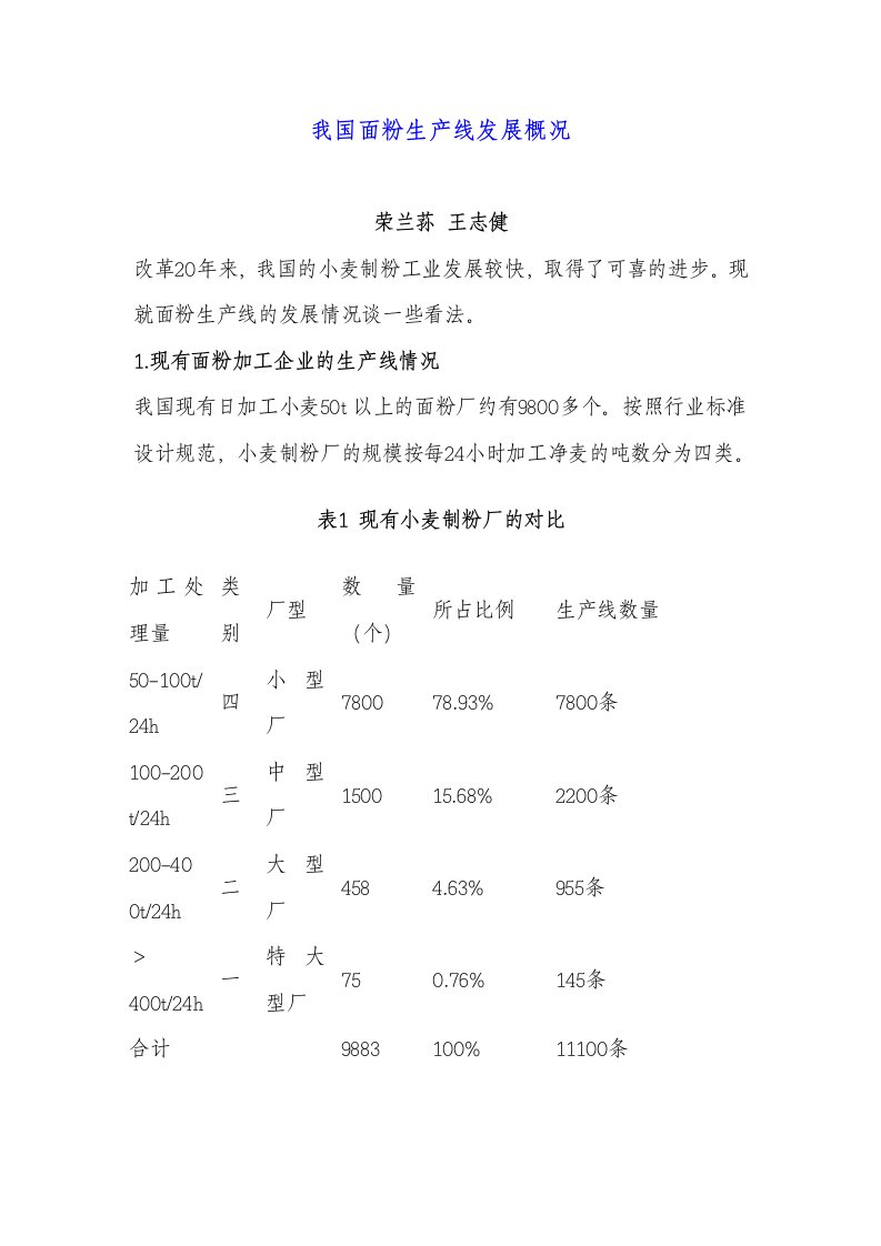 我国面粉生产线发展概况