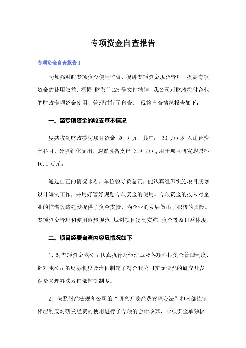 （可编辑）专项资金自查报告7