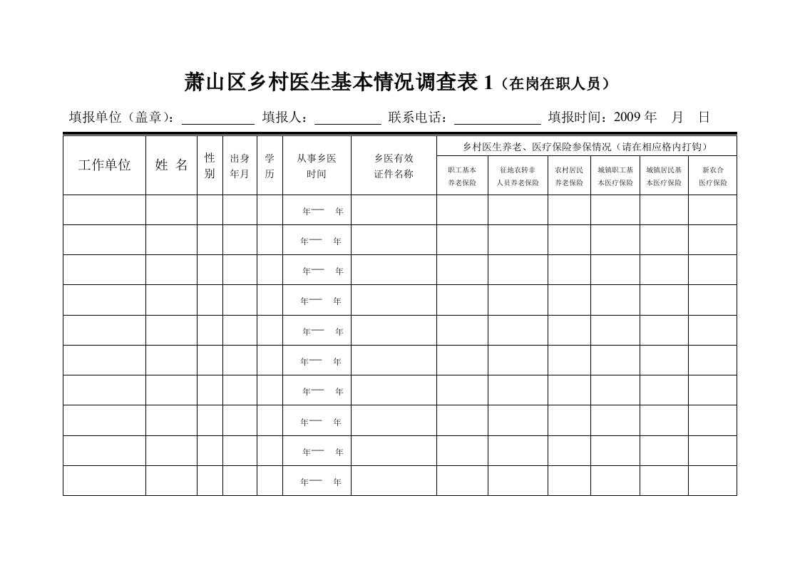 萧山区乡村医生基本情况调查表1在岗在职人员