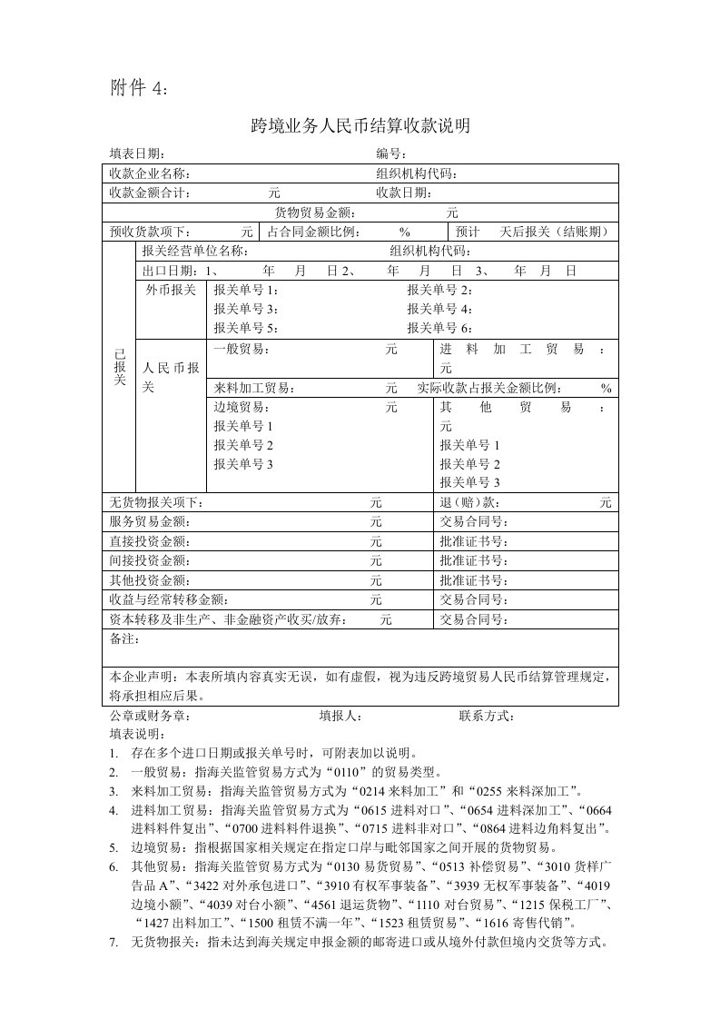 跨境业务人民币结算收款说明