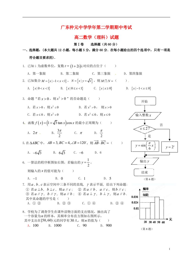 广东省仲元中学高二数学下学期期中试题