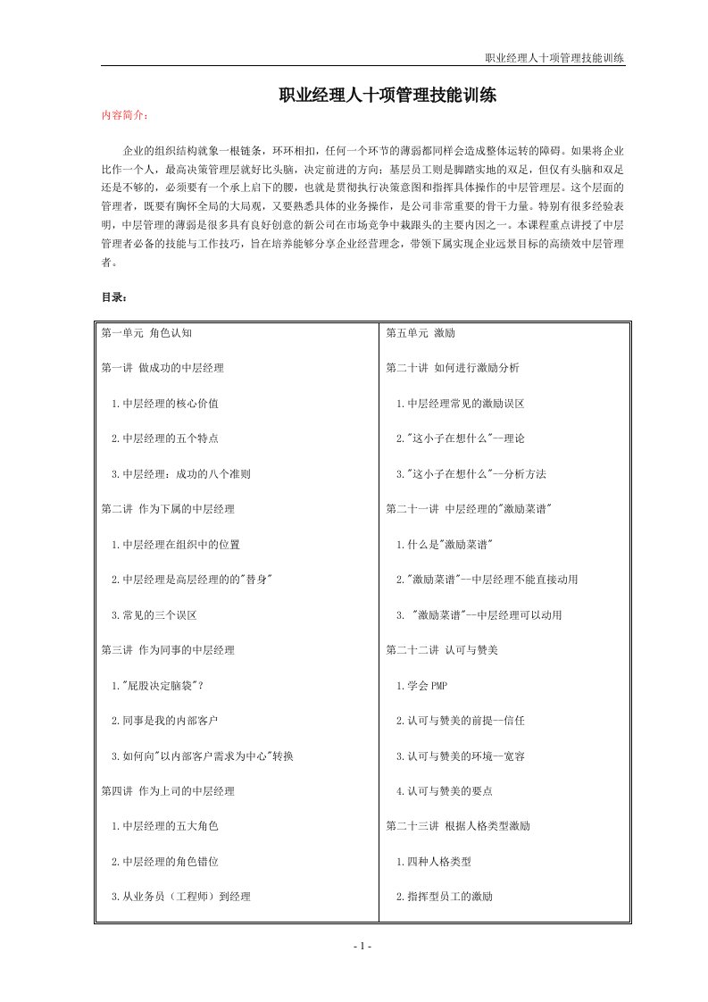 职业经理人十项管理技能训练