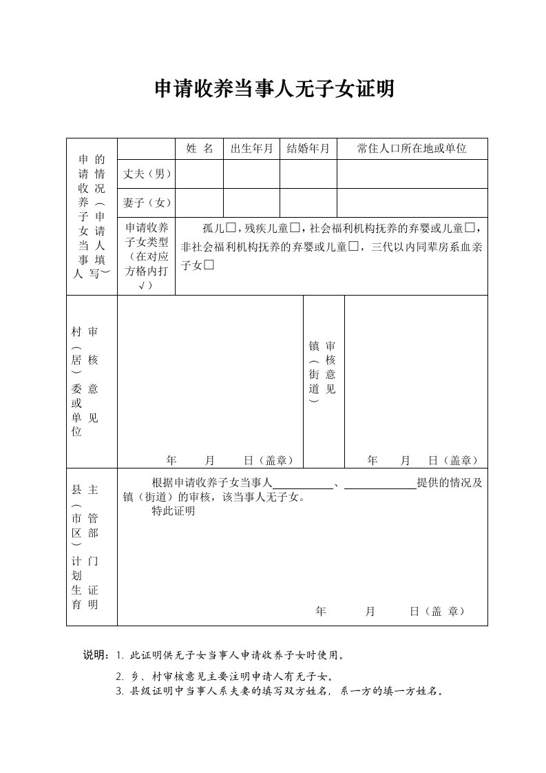 2015更新申请收养当事人无子女证明