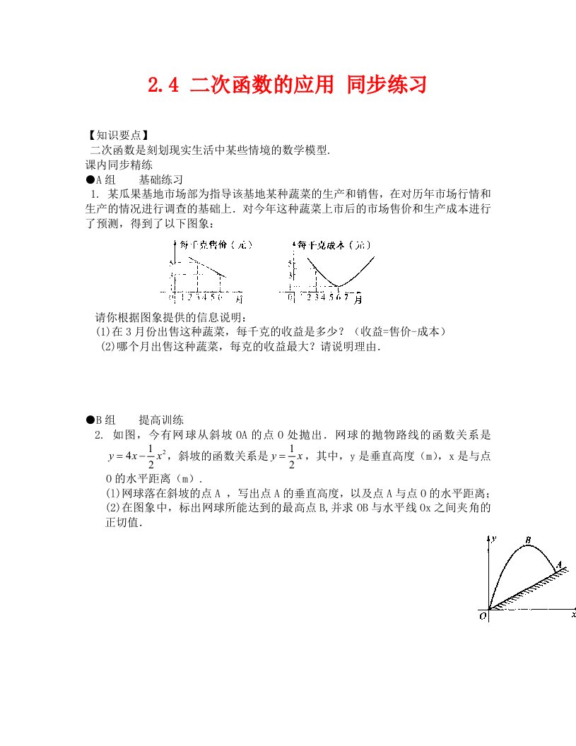 数学九年级上浙教版2.4二次函数的应用同步练习5