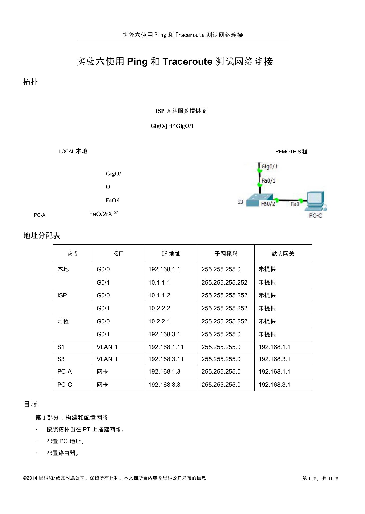 实验6使用ping和traceroute测试网络连接