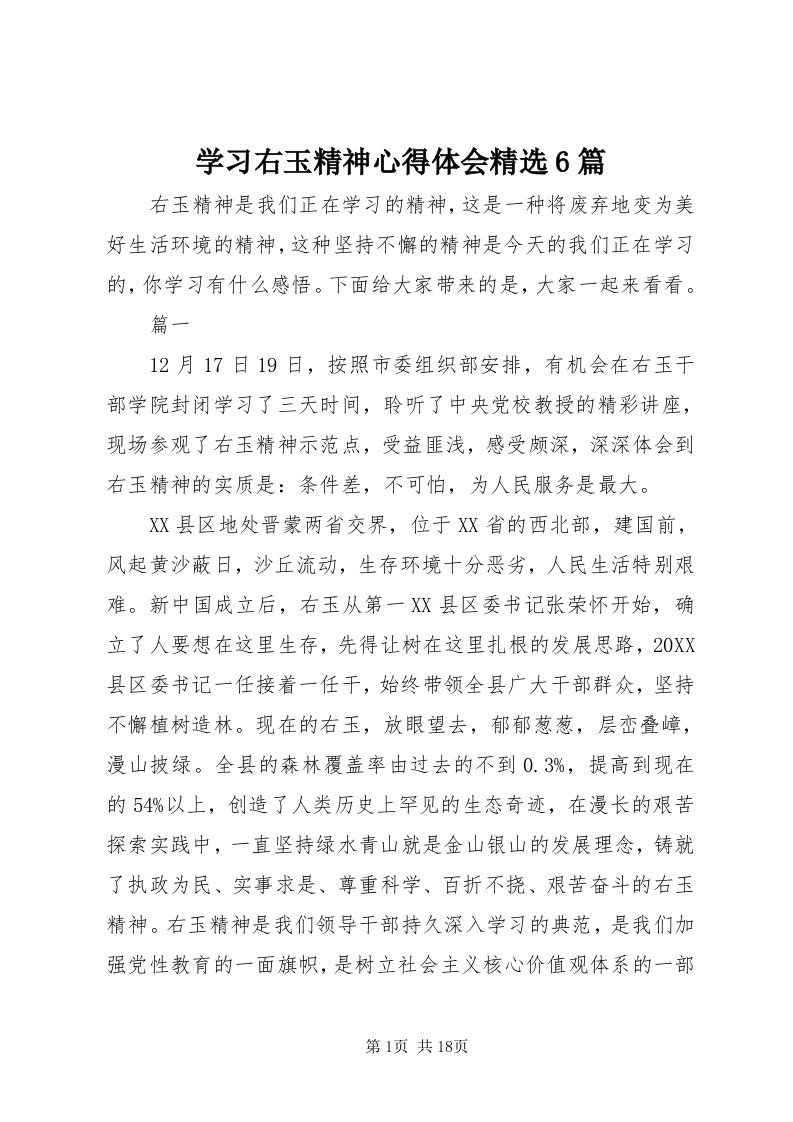 7学习右玉精神心得体会精选6篇