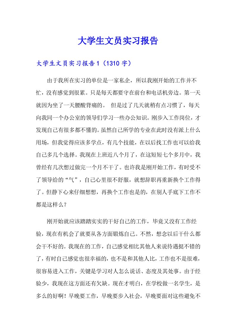 大学生文员实习报告