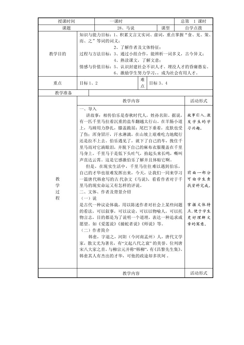 九年级马说教学设计