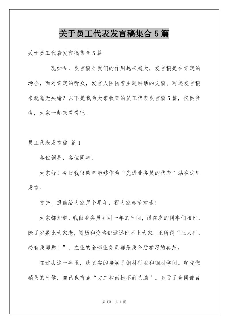 关于员工代表发言稿集合5篇