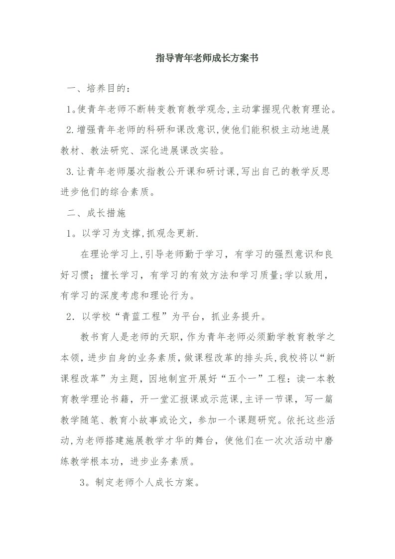 指导青年教师成长计划书