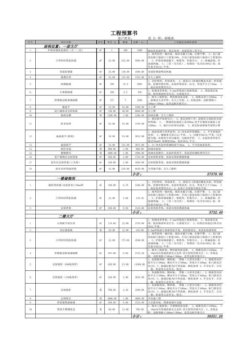 洗车店基础装修报价单