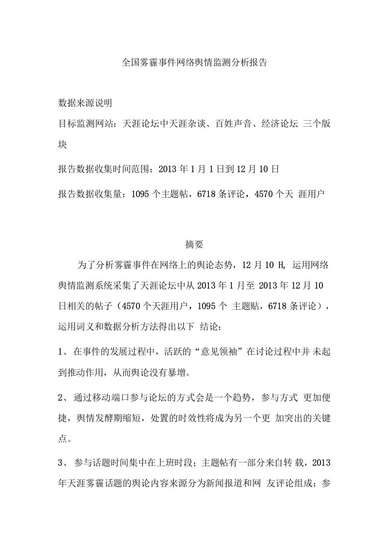 全国雾霾事件网络舆情监测分析报告