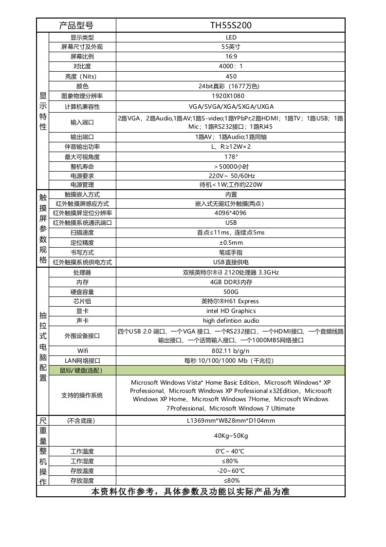 京东方55寸触摸一体机参数