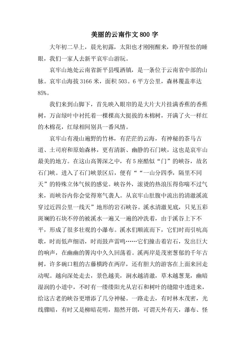 美丽的云南作文800字