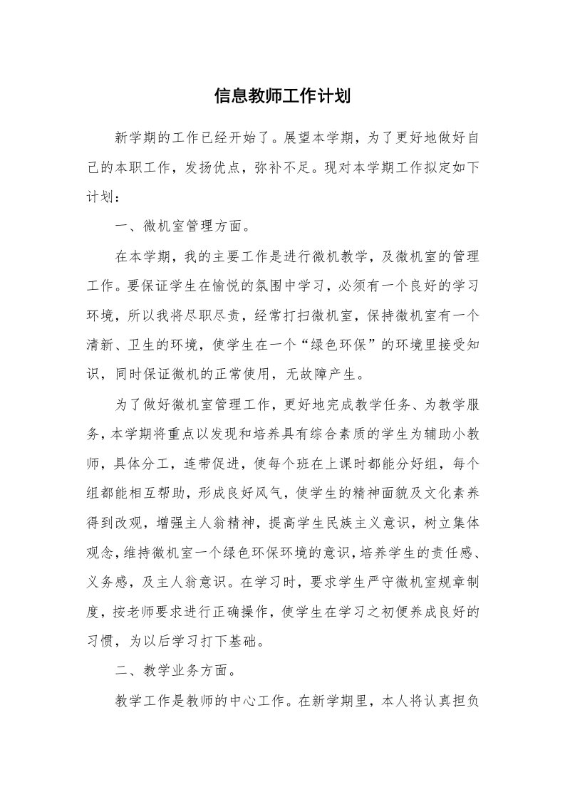 信息教师工作计划