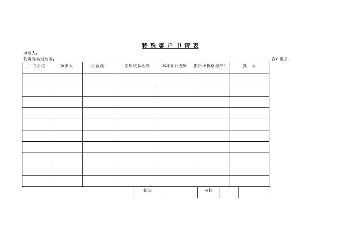 特殊客户申请表