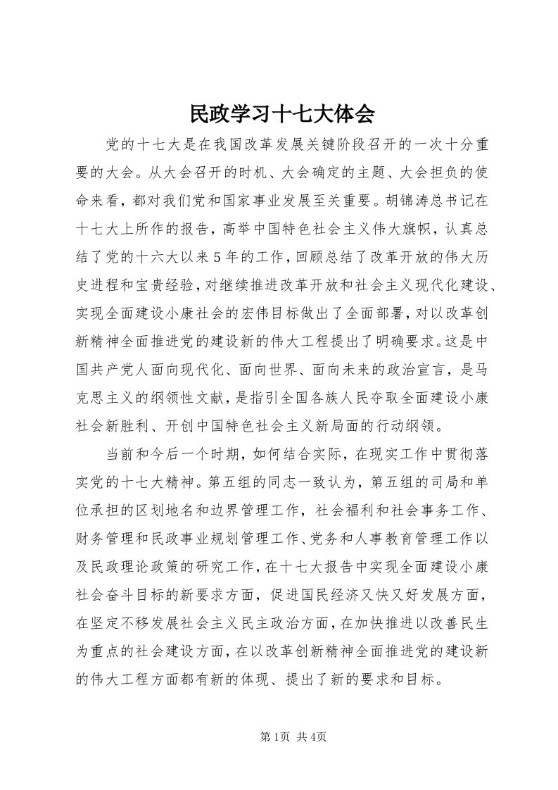 4民政学习十七大体会