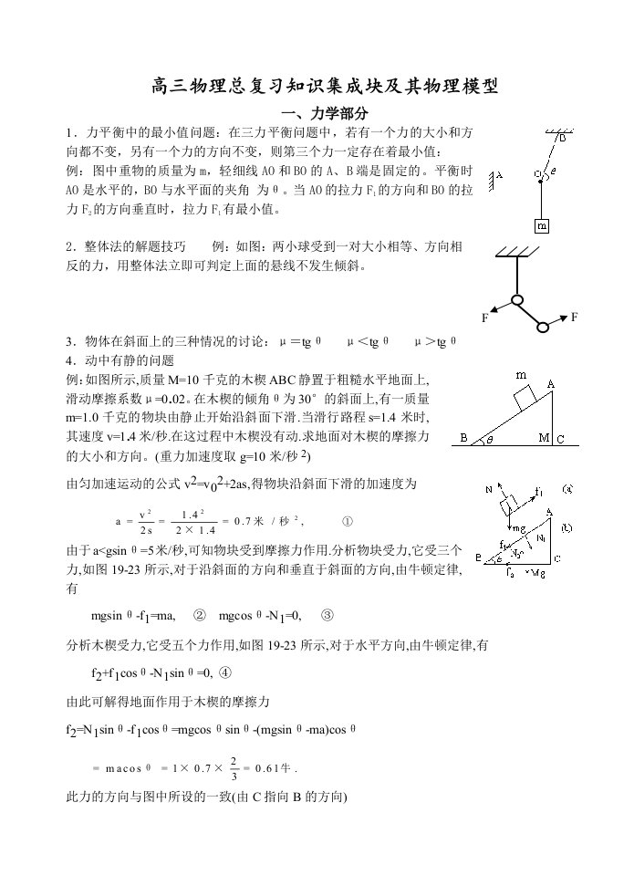 高三物理总复习知识集成块及其物理模型