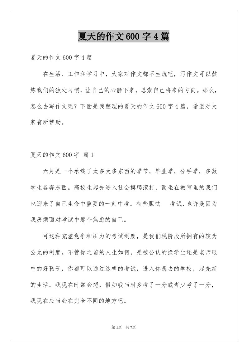 夏天的作文600字4篇