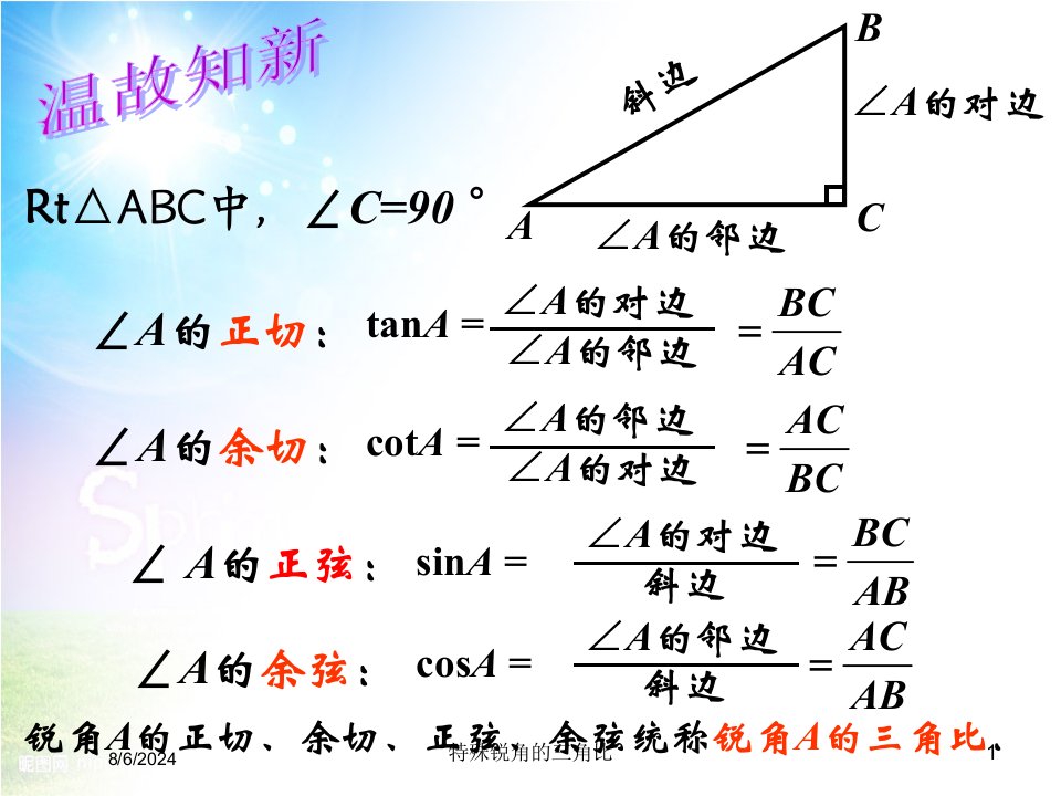 2021年度特殊锐角的三角比讲义