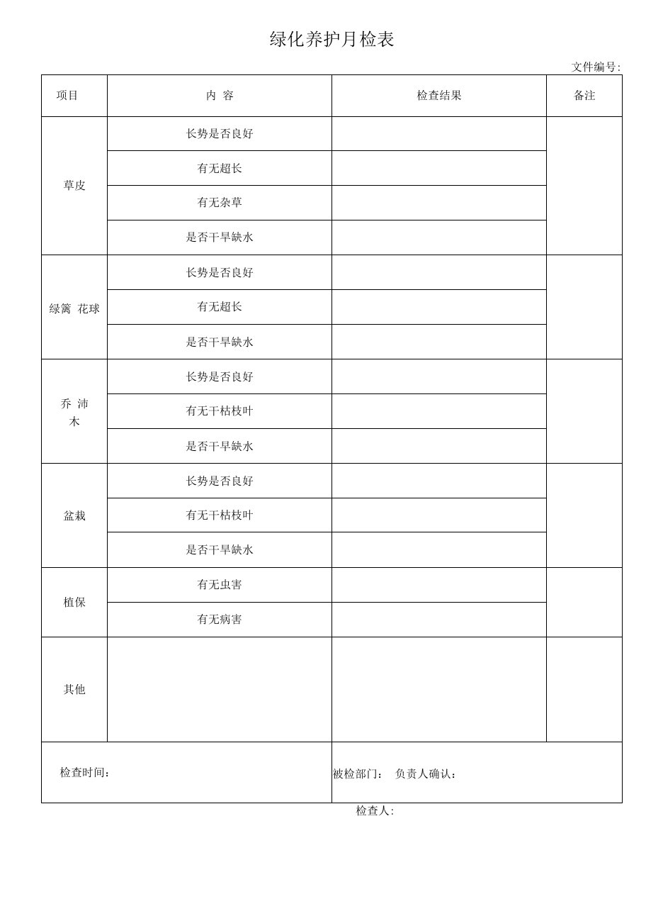 绿化养护月检表