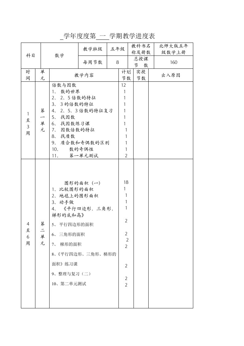 北师大版小学五年级数学上册单元教案全册