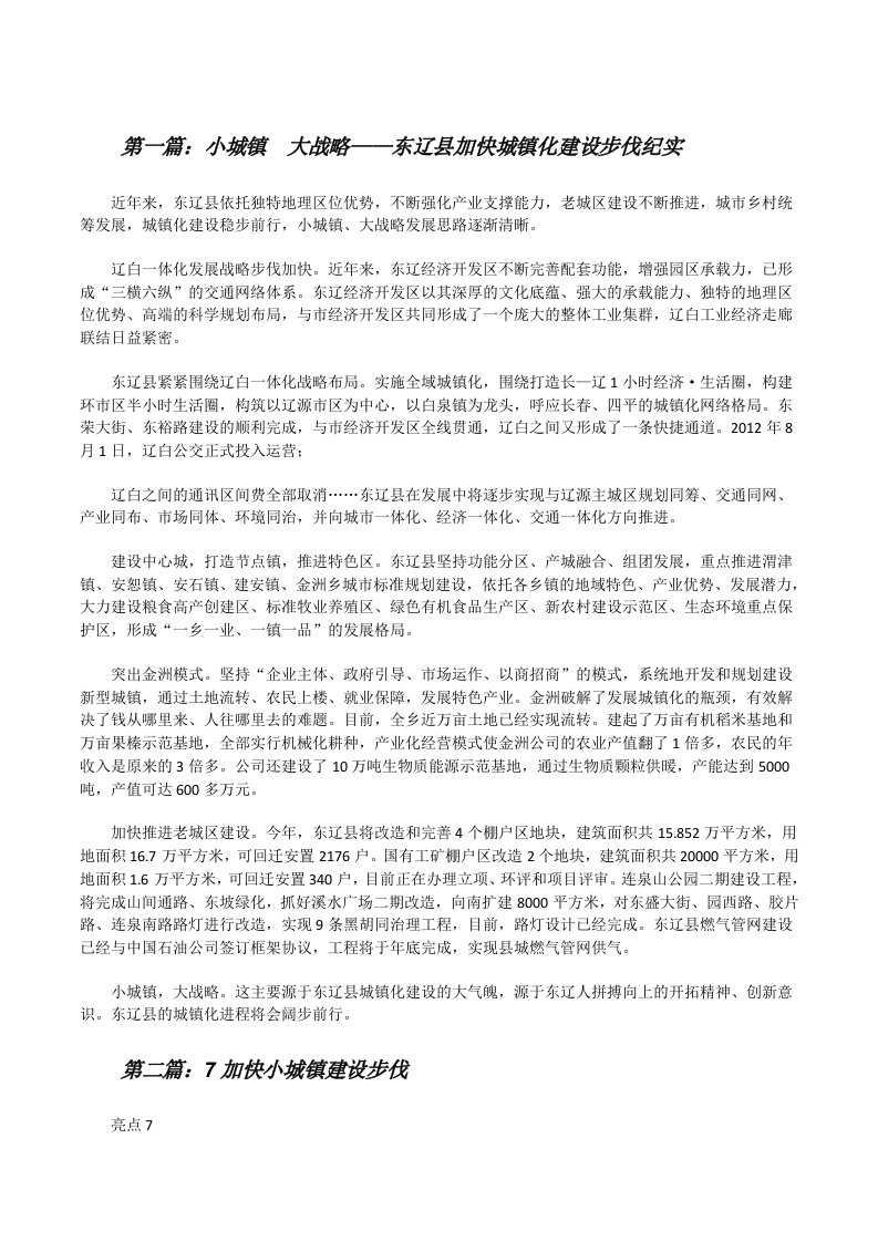 小城镇　大战略——东辽县加快城镇化建设步伐纪实5篇[修改版]