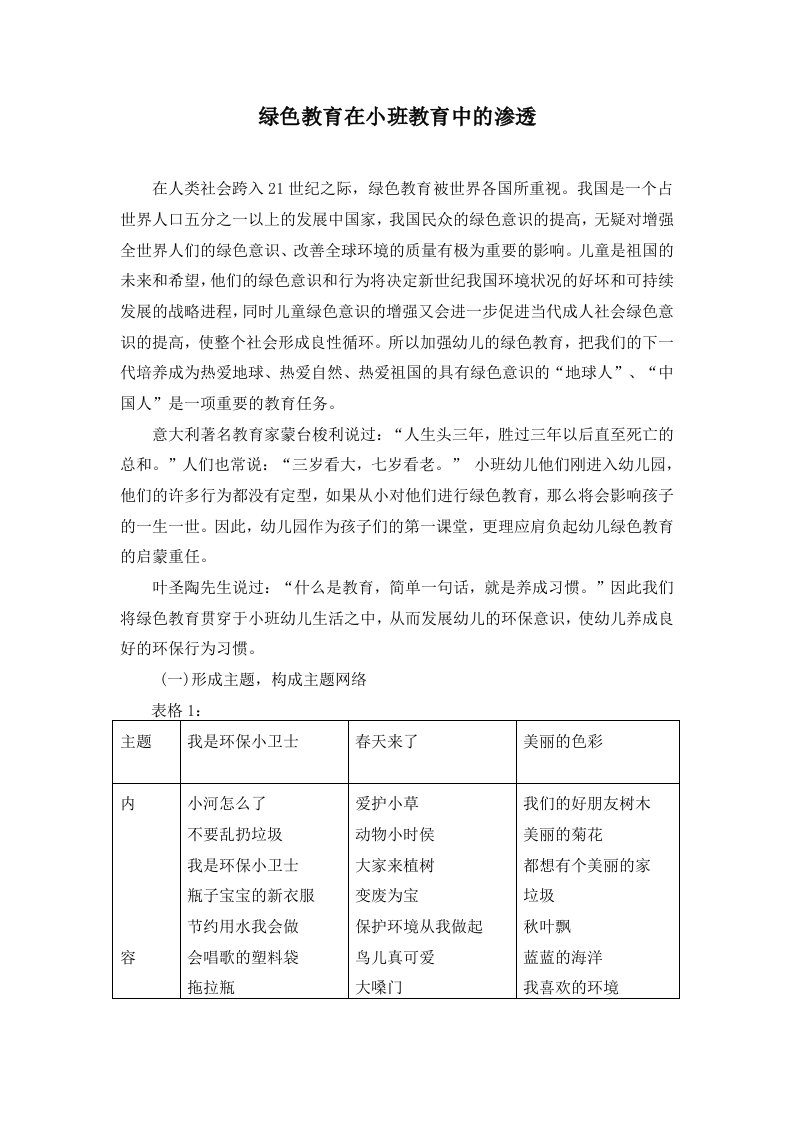 幼儿教学绿色教育在小班教育中的渗透