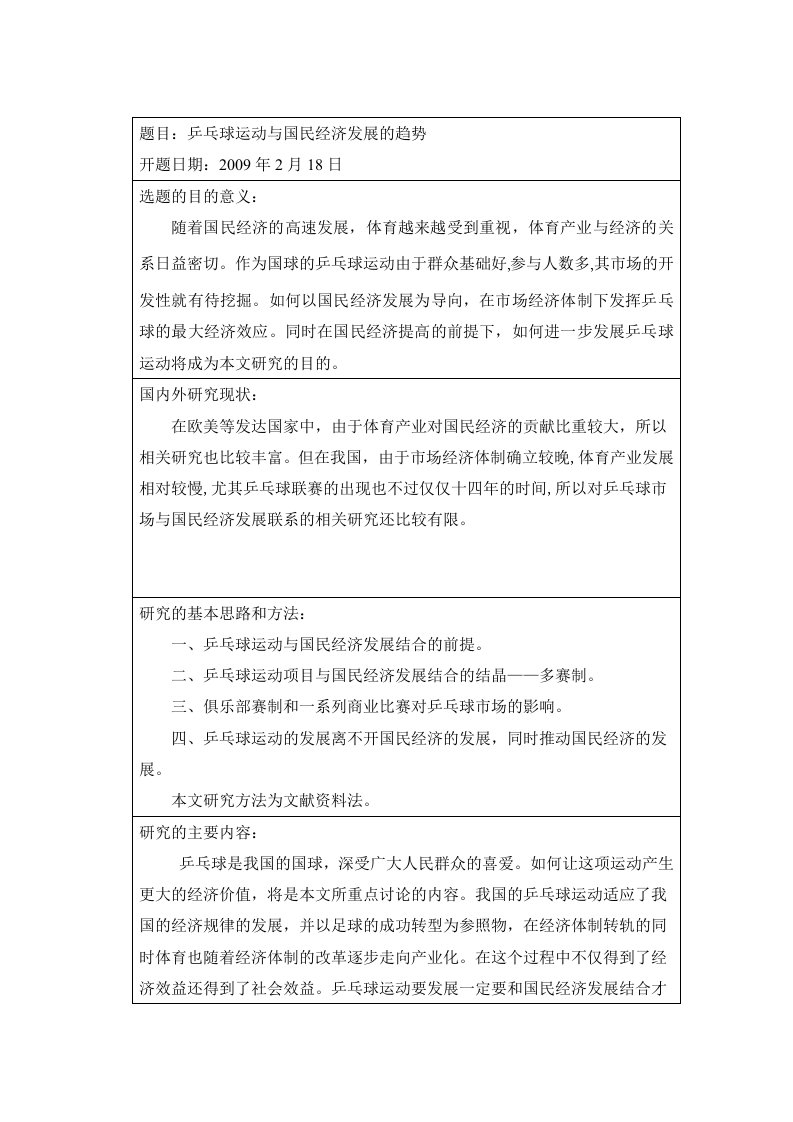 乒乓球运动与国民经济发展的趋势