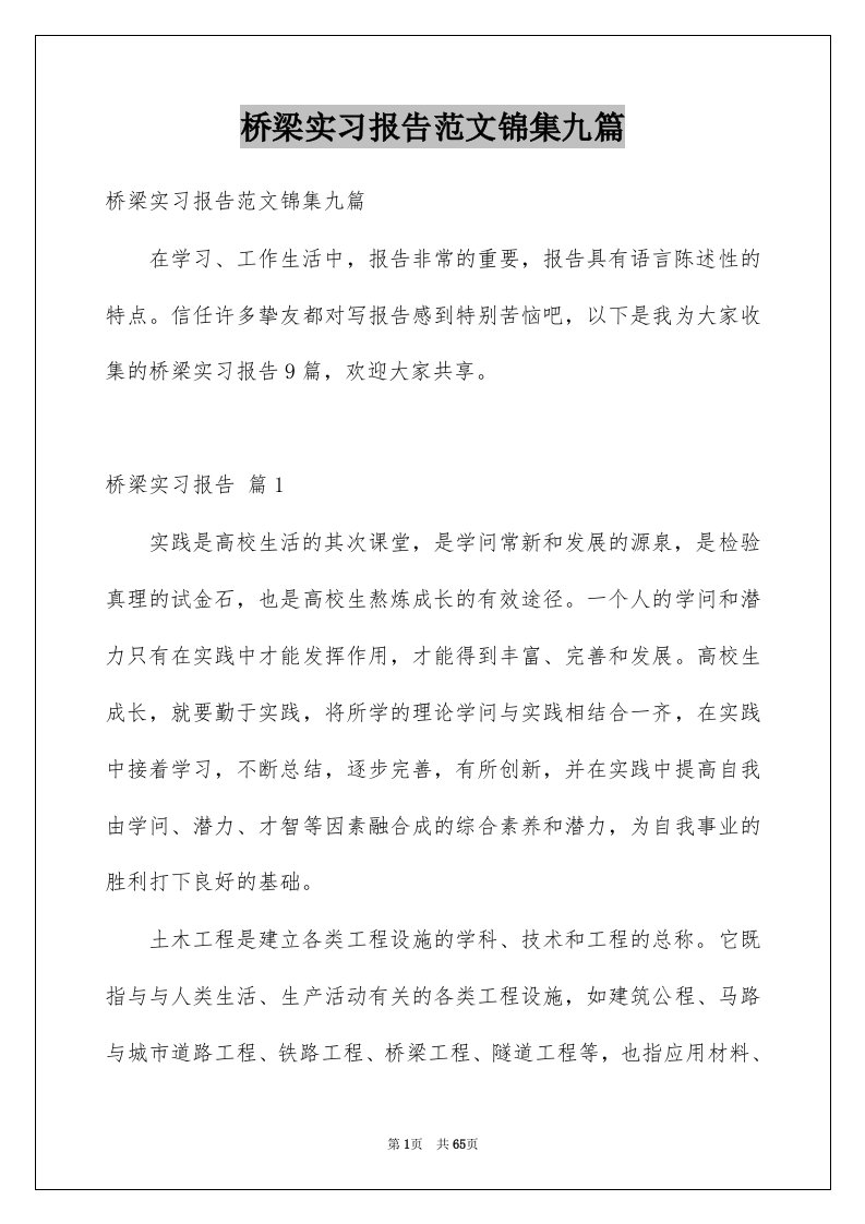 桥梁实习报告范文锦集九篇