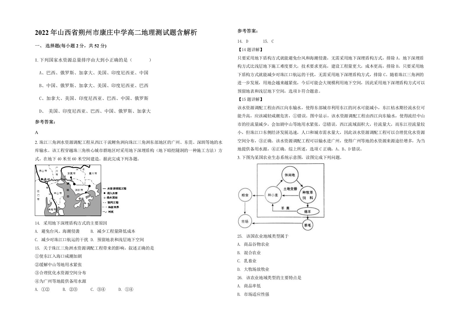 2022年山西省朔州市康庄中学高二地理测试题含解析